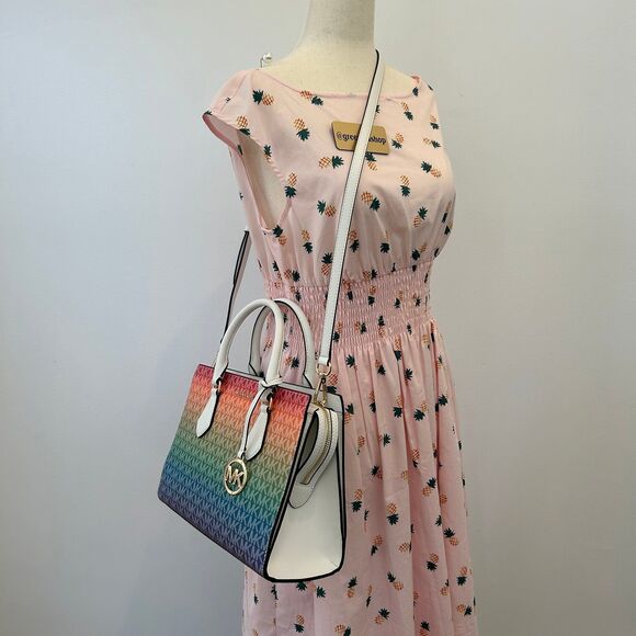 Michael Kors Purse Sheila Medium Ombré Signature Logo Satchel Rainbow - Picture 9 of 9